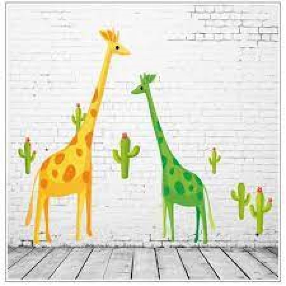 Ay7035 Colourful Green Yellow Giraffe Friends Cartoon Kids Self Adhesive Home Décor Wall Sticker