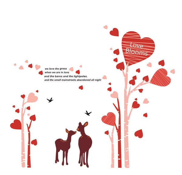 Asmi Collection Wall Stickers Pink Tree with Pretty Heart and Deer size 6x90  AY883