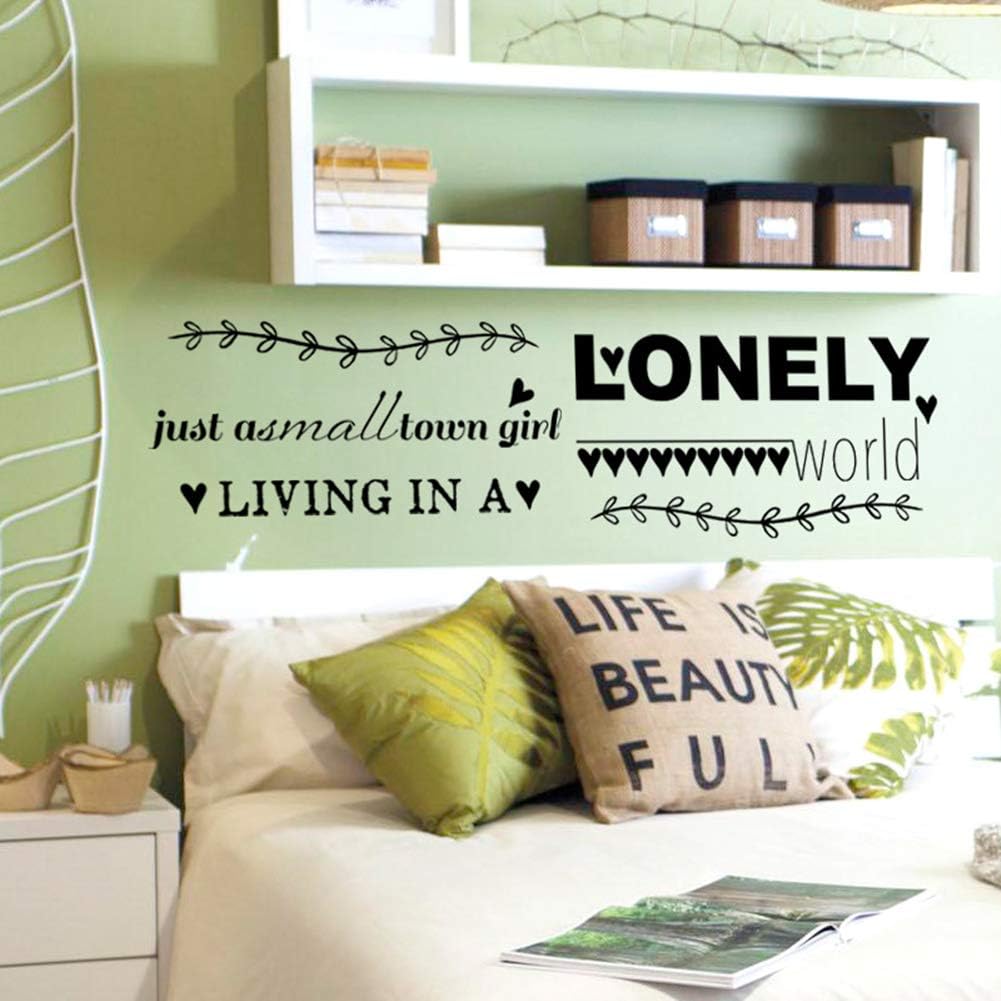 Olive Branch Wall Quotes English Saying"Just a small town girl living in a LONELY world" Heart Inspirational English sticker Lettering Vinyl Stickers for Bedroom