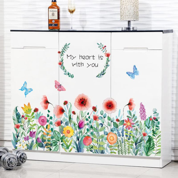 JAAMSO ROYALS Colourful Blooming Flower with Coloured Butterfly Wall Stickers for Living Room Flowers, Floral Wall Stickers, Flower Sticker, Nature Wall Stickers (90 CM X 60 CM)