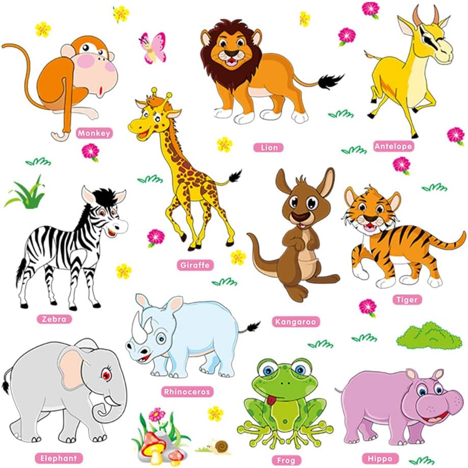 SuperDuo Animal Wall Sticker Cartoon DIY Art Decal Self-Adhesive Wallpaper Mural Decorate for Living Room TV Sofa Background Bedroom Kids Room Nursery size 60x90  am9215