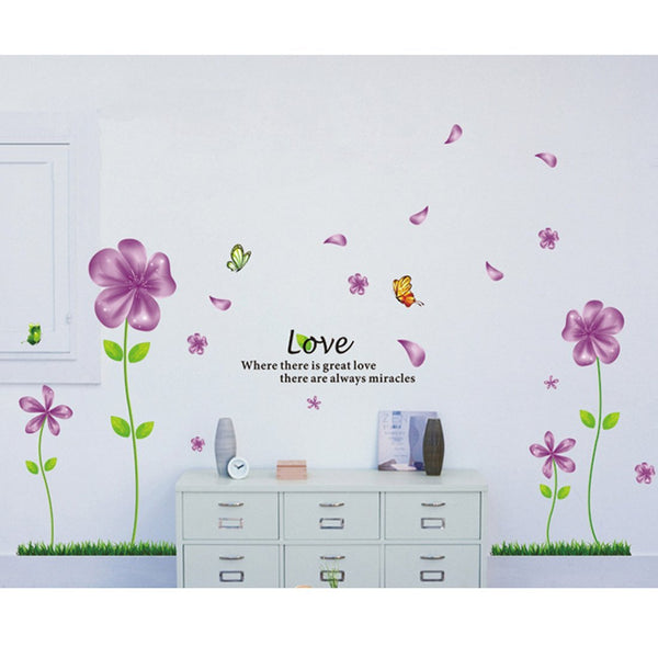 Ay650b Wall Decal Love Flowers Butterflies English Letters Home Sticker Paper Removable Living Dinning Room Bedroom Art Picture Murals DIY Stick Girls Boys Kids Nursery Baby Decoration