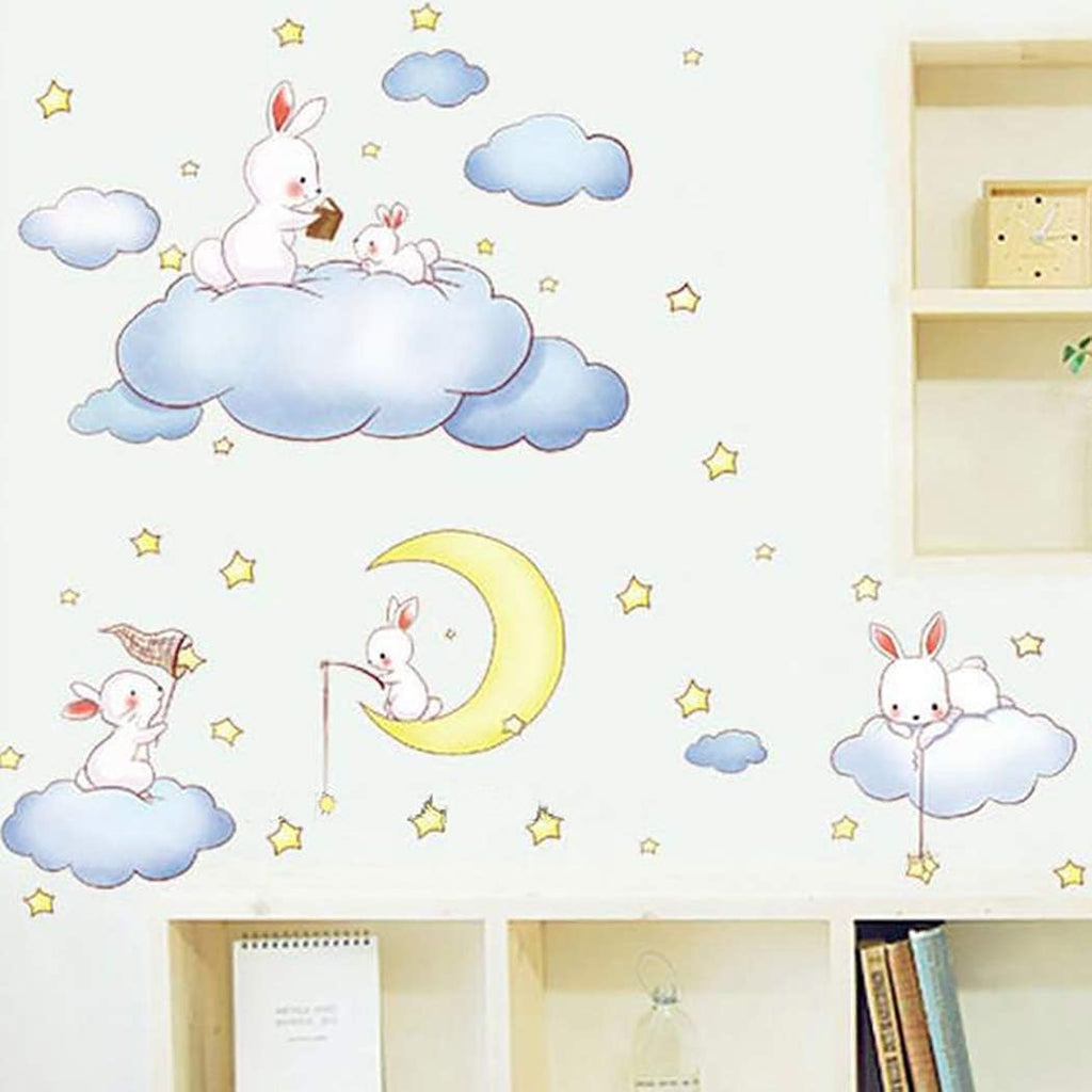 Rabbit sitting on clouds wall decal am9168