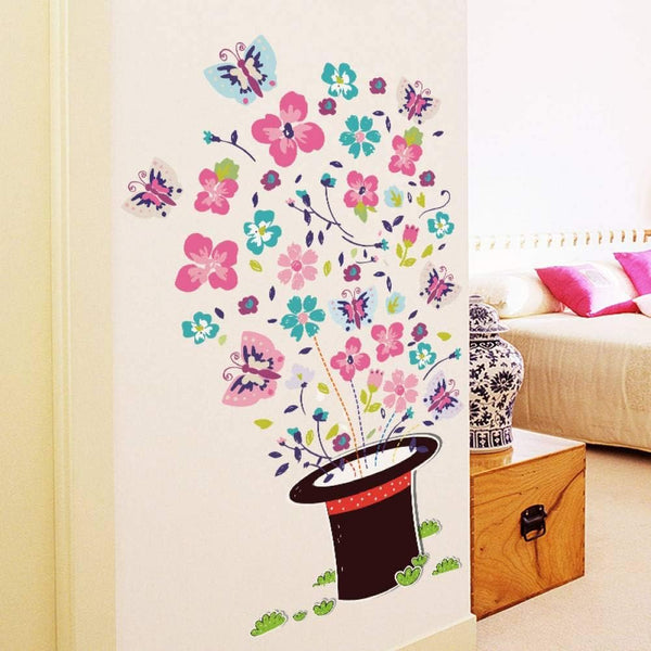 Children's vinyl wall decal: magic hat with flowers size 50x70 xh7213