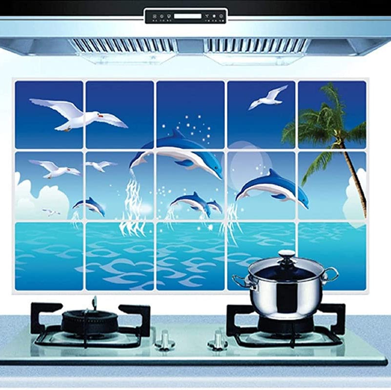 JAAMSO ROYALS Nature Blue Dolphine Wall Tiles Stickers Waterproof, Kitchen Stickers for Wall, Wall Sticker for Kitchen, Kitchen Sticker, Kitchen Tiles Wall Stickers size (75CM x 45CM) 3024
