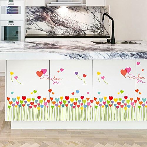 DNVEN 37 inches x 11 inches Love You Hearts Balloon Baseboard Stripe Window Glass Wall Decals Stickers Murals Removable Bedroom Nursery Kindergarten Children's Hospital size 50x70 sk7098