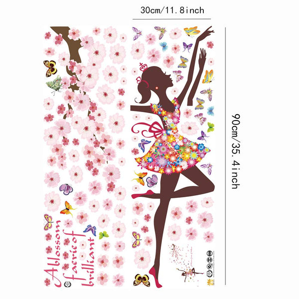 DIY Butterfly Wall Sticker Fairy Flower Girl Wall Decal Vinyl DIY Wall Art Mural Sticker for Kids Room Bedroom Living Room Decoration (Butterflies Girl) size 60x90 hm92005