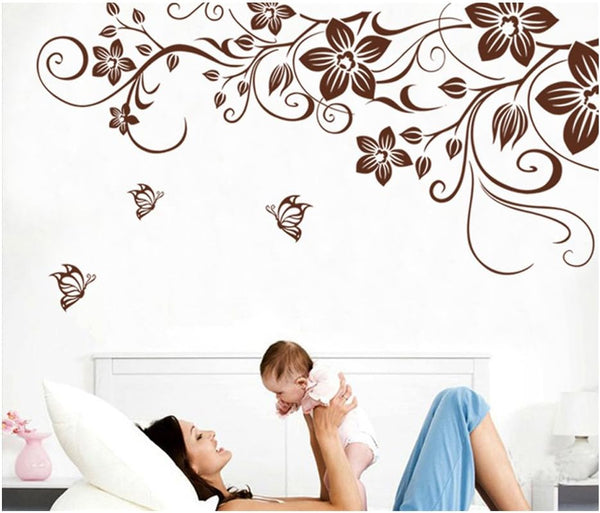 High Quality Adhesive Rooms Walls Vinyl DIY Stickers / Murals / Decals / Tattoos / Transfers With Delicate Flowers, Butterflies And Swirls Designs In Brown Colour By VAGA size 50x70 dm57004