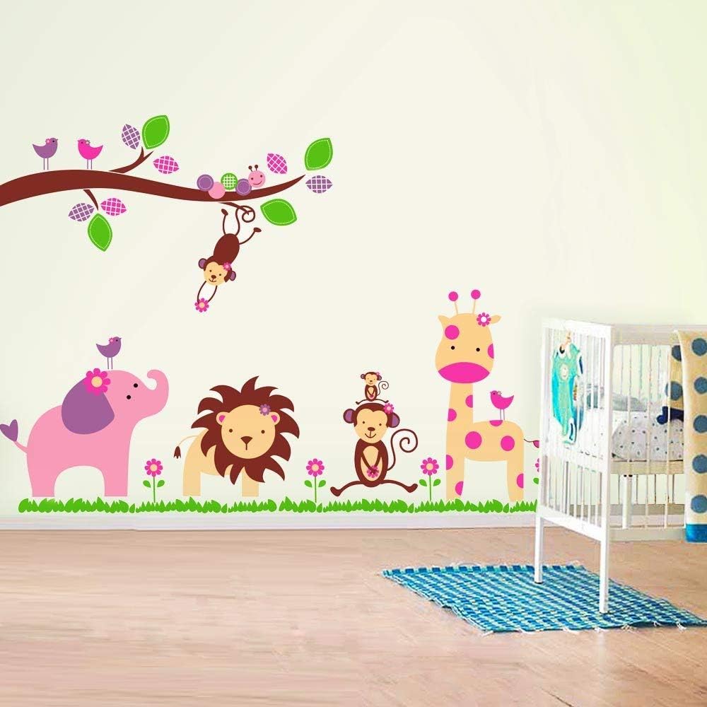 Walplus Wall Stickers Nursery "Huge Elephant Animal Lion Giraffe Monkey" Mural Vinyl Home Decoration DIY Décor Wallpaper Children Kids Room Gift, Multi-Colour