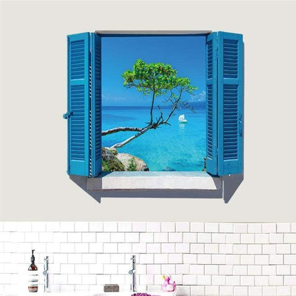 3D Blue Fake Landscape Wall Sticker Sk9059b