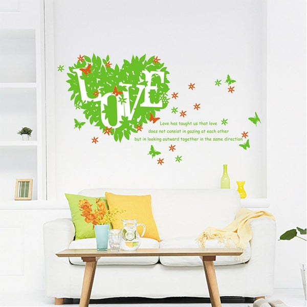 calcomanía decorativo para pared, diseño de corazón con texto en inglés 