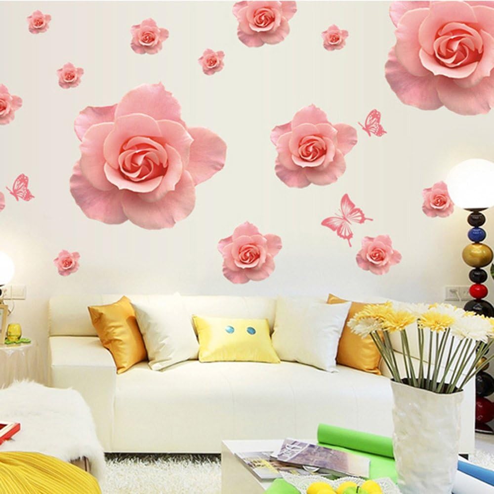 Lifeupmall Wall Decal Pink Rose Lily Daisy Magnolia Flower Romantic Vinyl Sticke Ay889