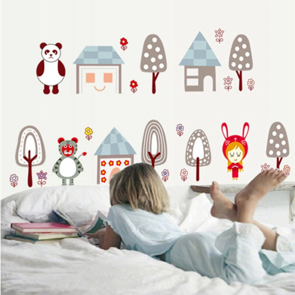 Ay7016 HEUREKA Piccola Forest Rabbit Bear Panda Tree House Kids Self Adhesive Home Décor WallSticker