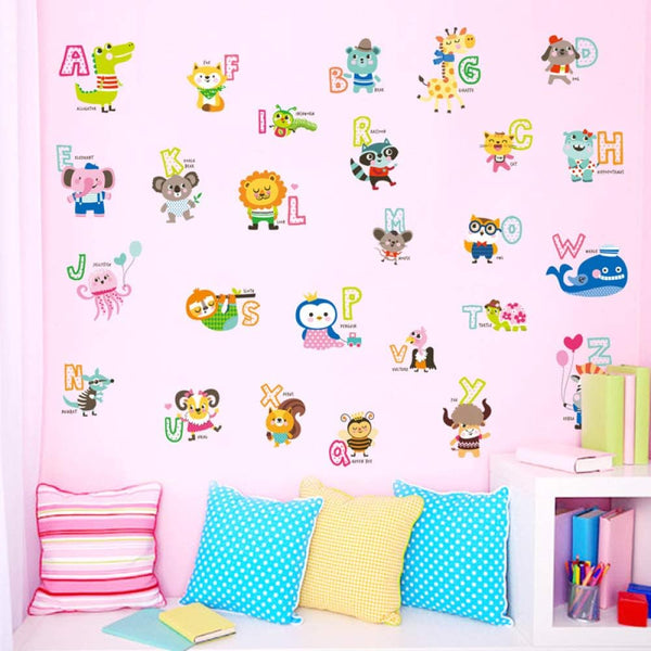 Cartoon Animal Alphabet Study Wall Stickers Abc 1054