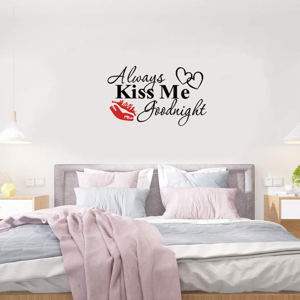 DF5401 English Love Proverbs Wall Sticker, Always Kiss Me Goodnight Wall Decal, Warm Inspirational Quotes Removable Art Vinyl Decor for Bedroom, Baby Room, Living Room