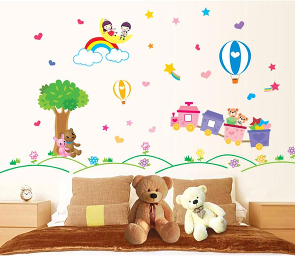 Moon and Stars Animals Balloon Wall Sticker House Decal Removable Living Room Wallpaper  size 60x90 ay9174