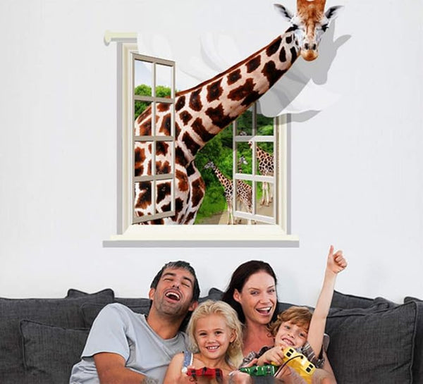 Wall Sticker 3D Animal Removable Wall Decals, Giraffe Creative Window Decal for Kids Room Living Room Decor size 60x90  xh0786c