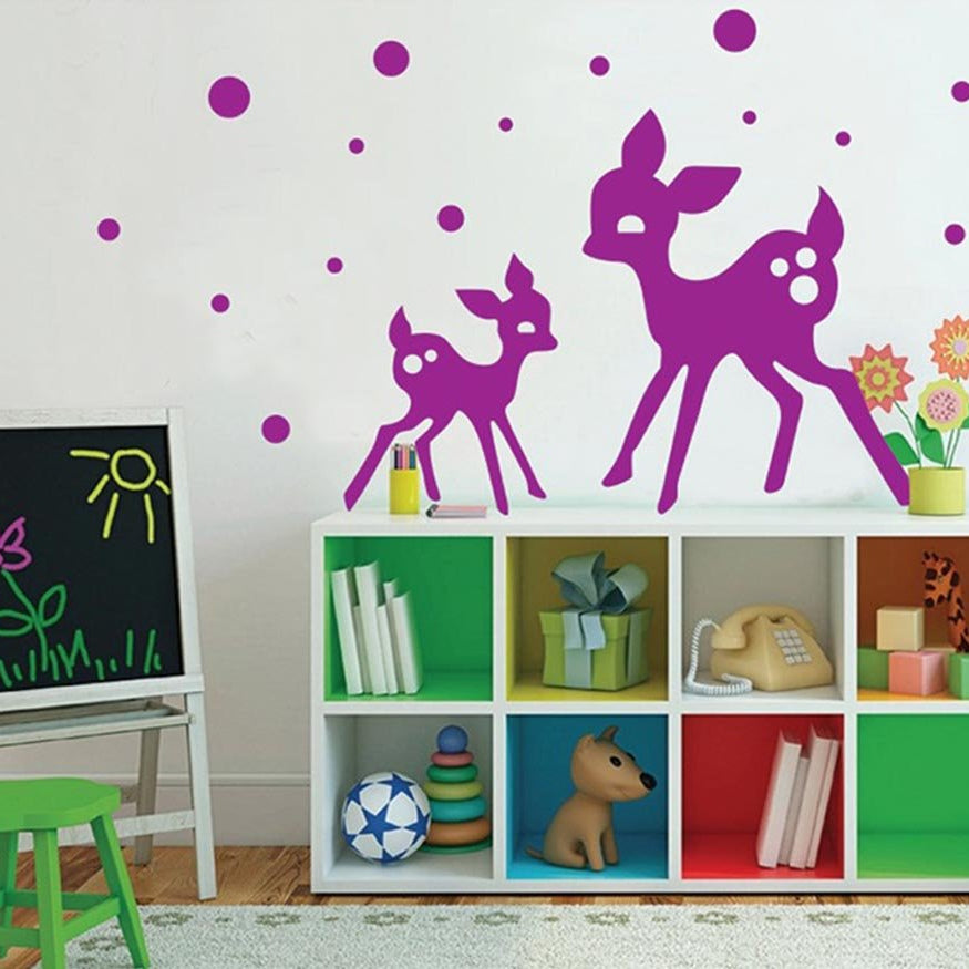 BIBITIME Mom Baby Purple Sika Deer Wall Sticker Polk Dot Decals for Nursery Children Kids Room Decor Study Bedroom Vinyl Art Mural Stickers size 50x70 xh6030