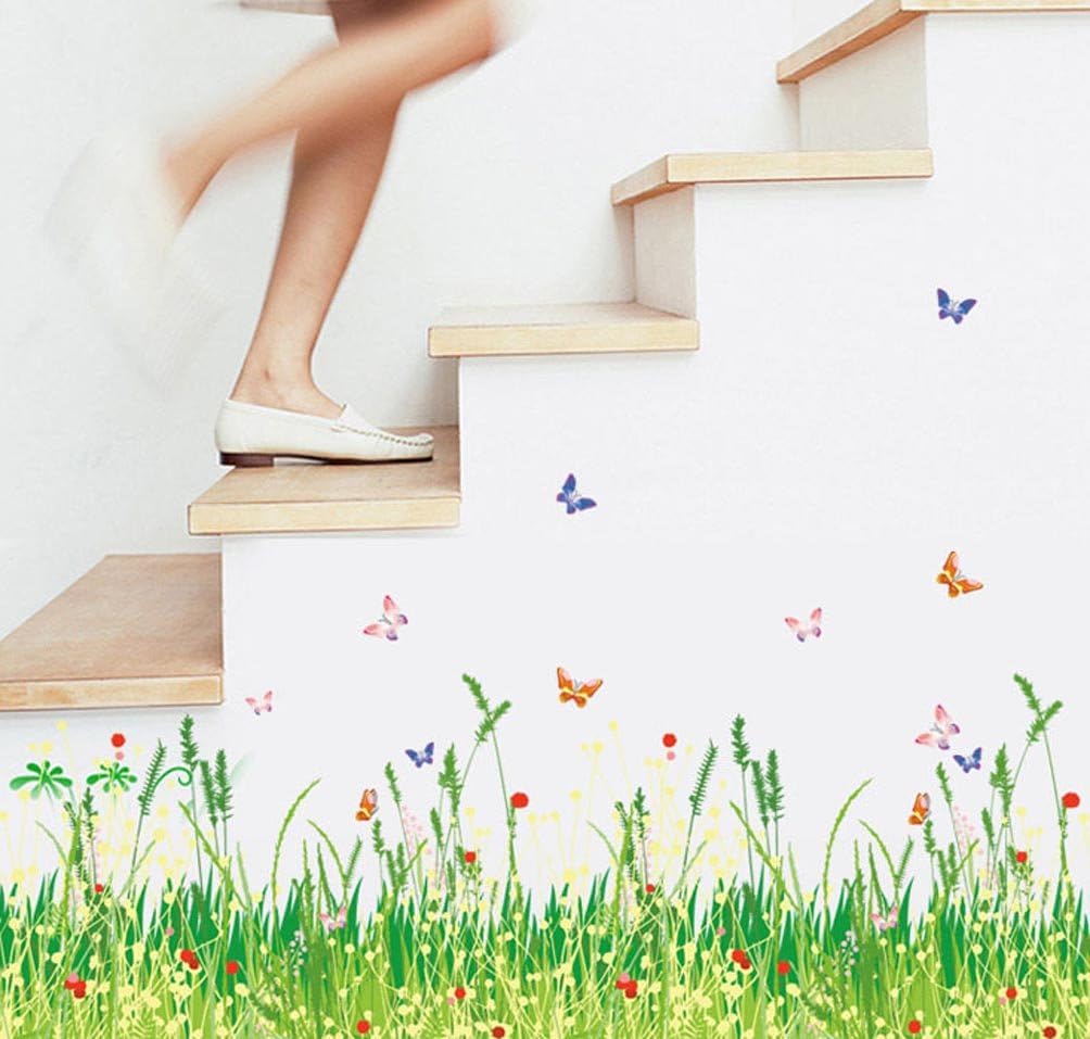 BIBITIME Plants Grass Flowers Border Wall Decal Flying Butterfly Vinyl Sticker for Living Room Skirting line Kitchen Bathroom Window Glass Door Kids Room