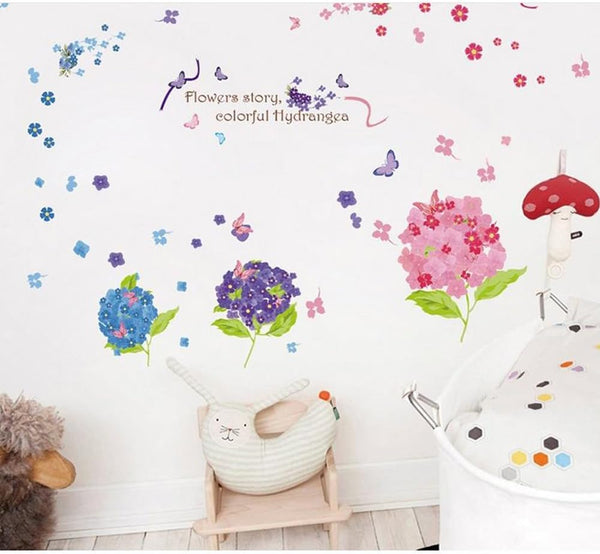 Xl7201 Wall Stickers Hydrangea Butterfly Flower Home Decor PVC Murals Wallpaper Home Art Living Room Adult Seniors Teenagers Kids Baby Bedroom Decoration