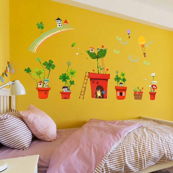 Wall stickers with butterfly, flower, and tree designs, featuring cartoon animals, for home decor,  size 50x70 xh7232