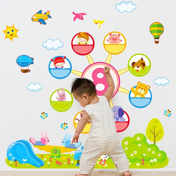 Wall stickers with butterfly and flower design, photo frames, height measurements, home decor, children's room decor, kitchen decor size 60x90 ay9251