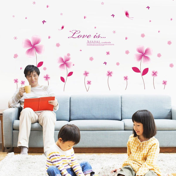 Color rosa flores mariposas vinilo de pared para el hogar papel adhesivo extraíble Living comedor dormitorio Cocina murales arte imagen DIY Stick Niñas Niños Kids Nursery Baby sala de juegos decoración size 50x70 xl7057