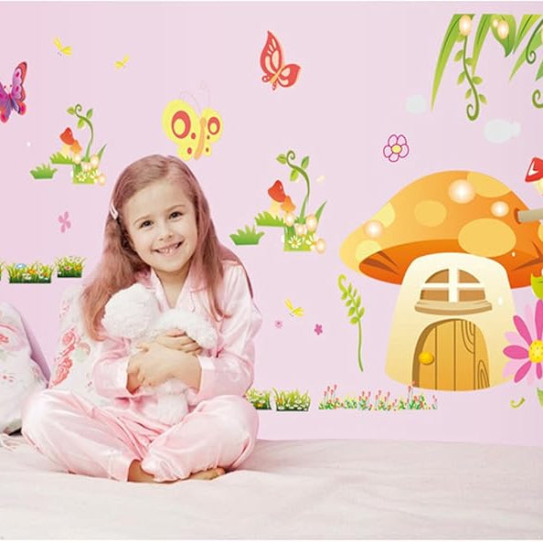Cartoon Mushroom House Wall Stickers for Living Room Decoration size 60x 90  df5087