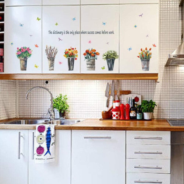 Q-T Sticker Potted Plant Living Room Bedroom Background Wall Plant Flower Wallpaper (Color size 50x70 sk7106
