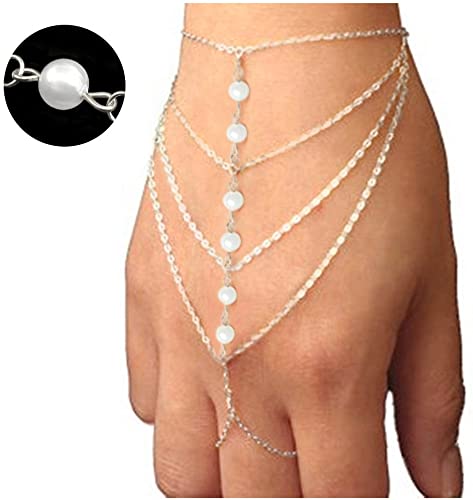 Suyi Elegant Crystal Finger Ring Bracelet Attached Link Hand Harness Bangle