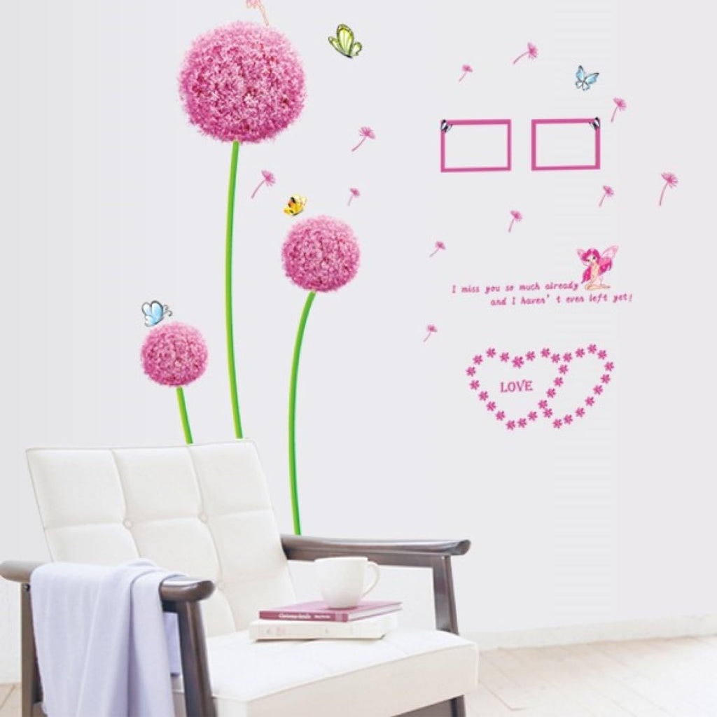 Indian Royals Pink Dendelion Flower Design Self Adhesive PVC Vinyl Wall Sticker size 45x60 ay6006b