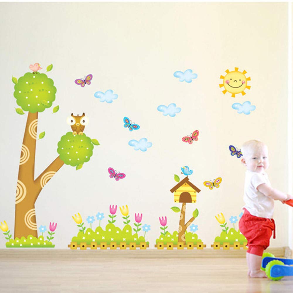 Cartoon Home Decor Wall Sticker Kids Baby Room Pastoral Style Trees Owl Cage Fence  Abc1016