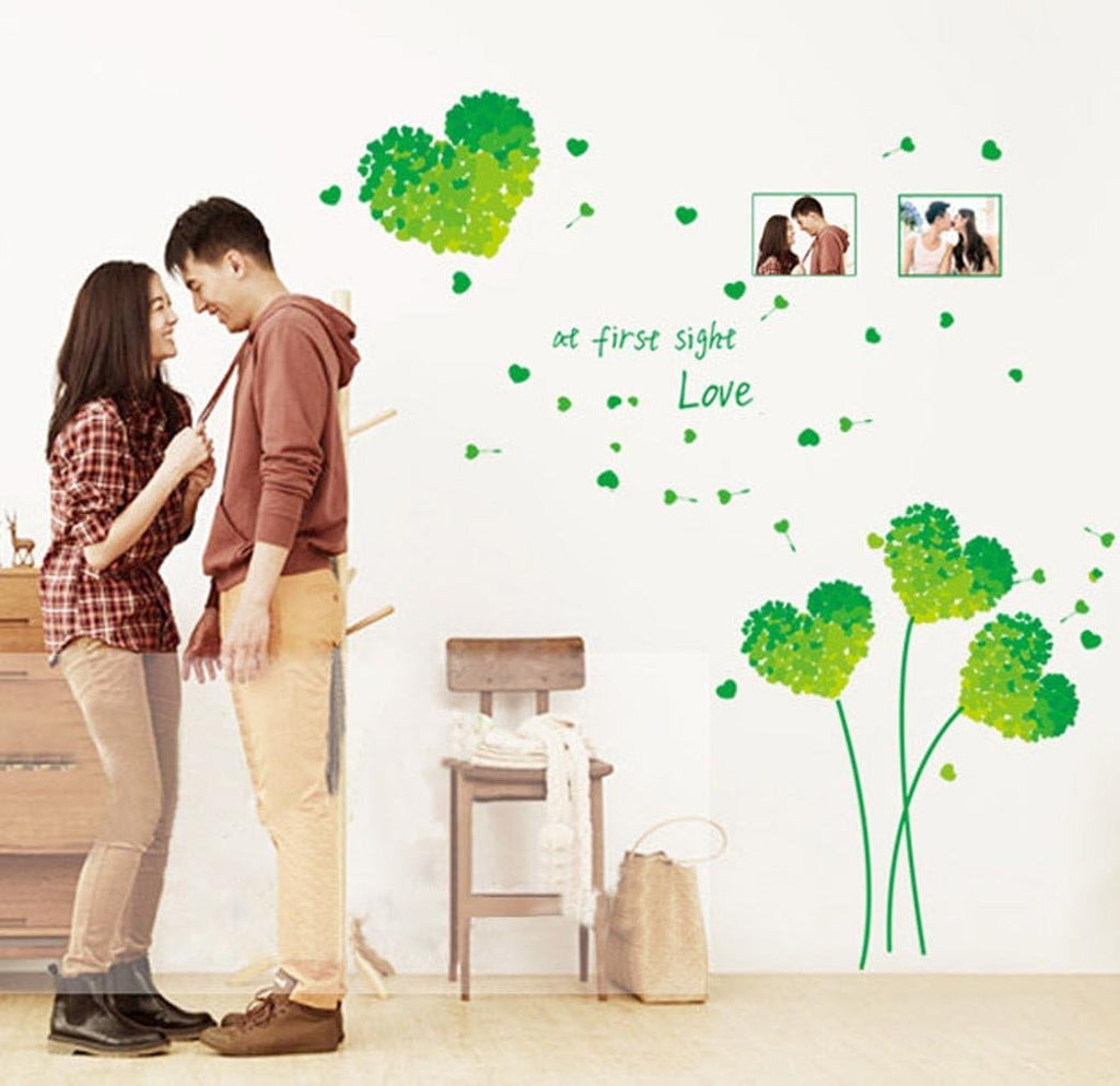 Ay7176g Love Grass Leaf Wall Sticker Green Heart, Photo Frame, Bedroom, Living Room, Wall Decor, Decals