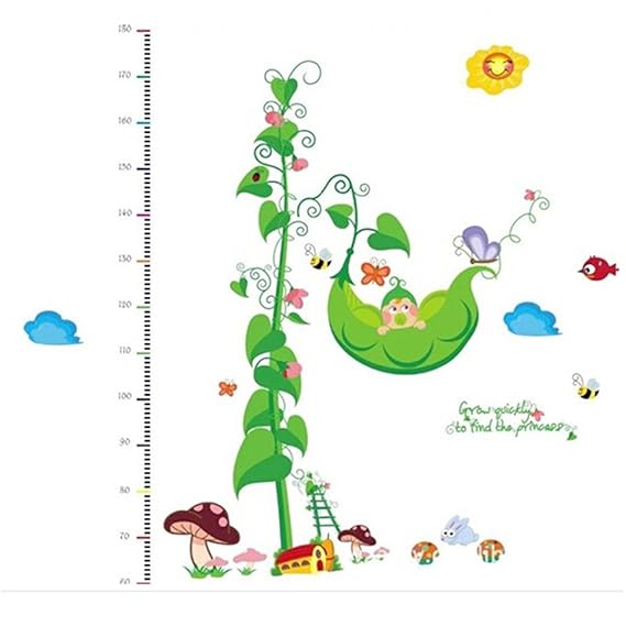 Outgeek Kids Growth Chart Wall Sticker Cute Pea Vine Height Chart Wall Paper Art Decor Decal for Nursery Bedroom one Size Green size 60x90  am9072