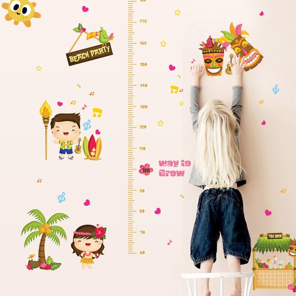 BEST OF BEST Beach Party Height Measurement Wall Sticker Home Decal Removable PVC Murals Wallpaper Girls Boys Kids Baby Nursery Bedroom Living Room Bathroom Kitchen Window Playroom Decor