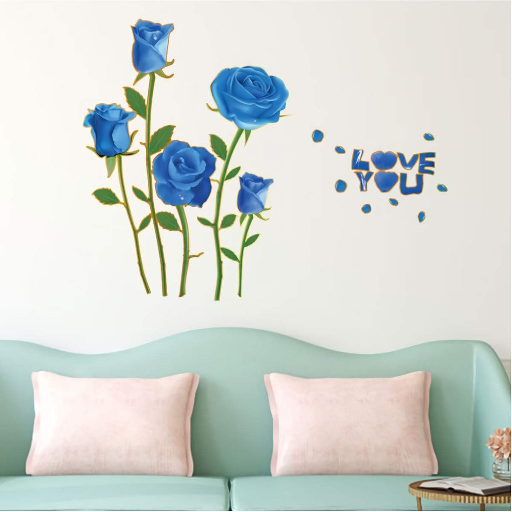 Sk6008 Blue Rose Flower Wall Stickers with Phnom Penh, Vinyl Waterproof Flower Wall Decals for Living Room, Bedroom, Office