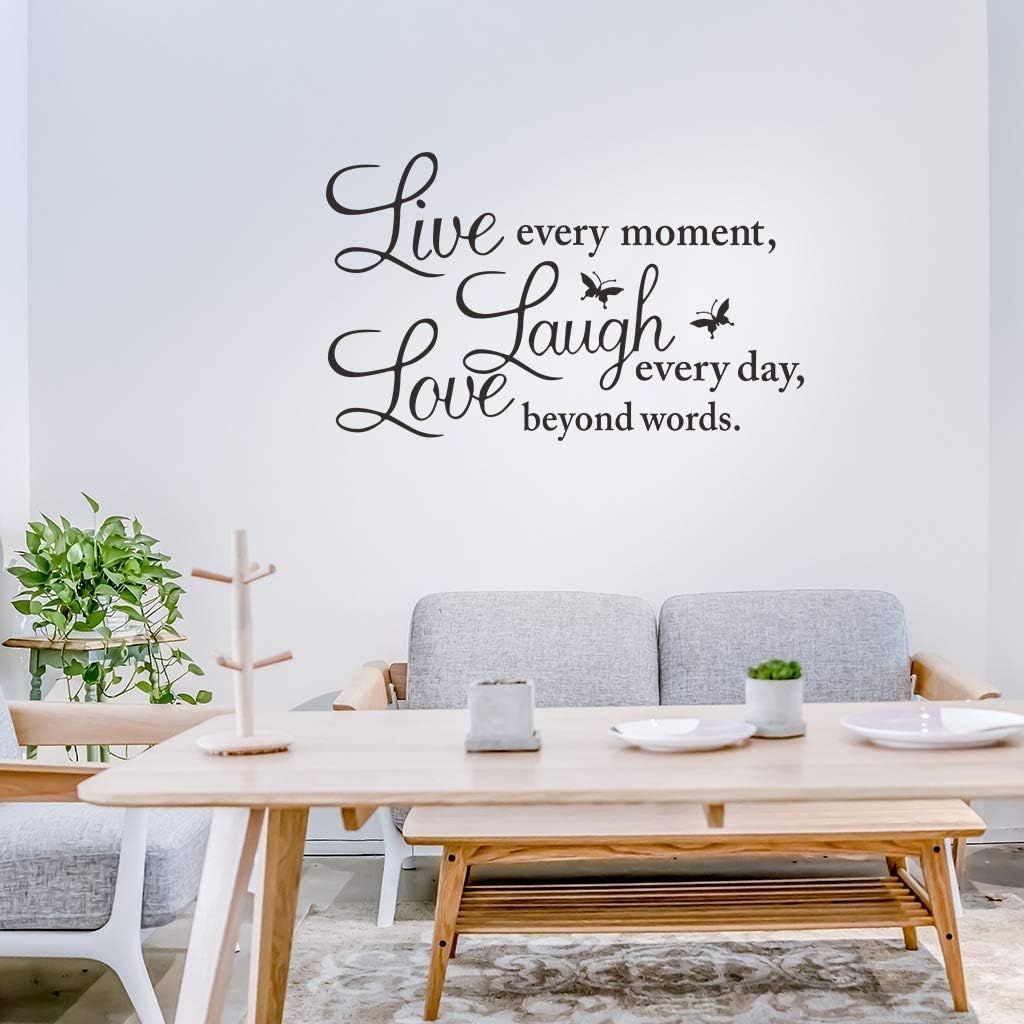 Live Every Moment, Laugh Every Day, Love Beyond Words, Wall Decal Motivational Sticker, Family Inspirational Wall