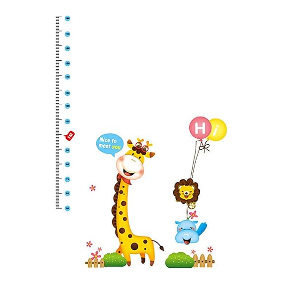 Generic Hippo Giraffe Lion Growth Height Measure Chart Pattern Living Room Wall Sticker