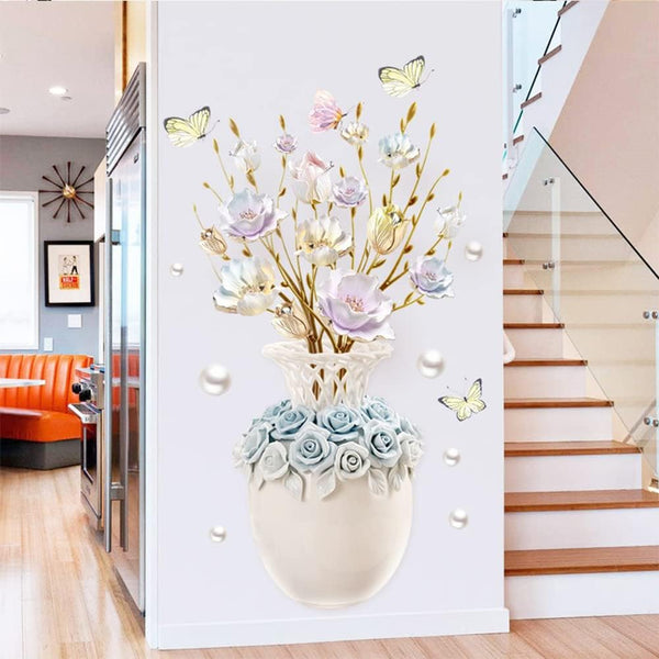 Three-dimensional vase wall stickers living room wall decoration stickers bedroom background wall self-adhesive wall flowers  GS9917  Size: 60x90cm