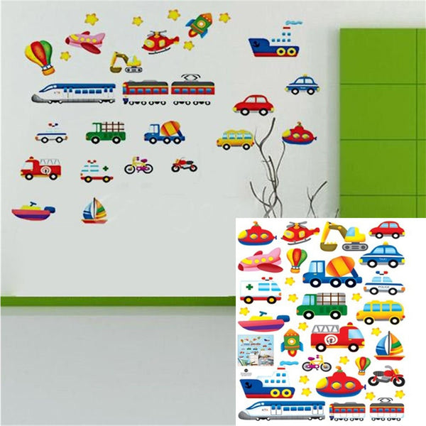Transport and Vehicle Wall Stickers for a Nursery, Eco-Friendly Removable Colorful Car Train Boat Transport Kids Bedroom Wall Sticker Decal Kit size  50x70  dm570141