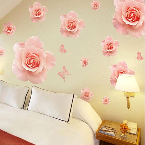 Lifeupmall Wall Decal Pink Rose Lily Daisy Magnolia Flower Romantic Vinyl Sticke Ay889