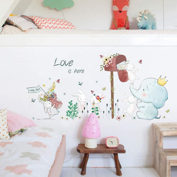 Elephant & Rabbits Nursery Wall Stickers size 50x70 sk7185