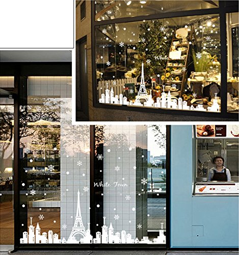 Oren Empower Self Adhesive White Town Eiffel Tower Wall Sticker/Waterproof Peel & Stick PVC Vinyl Theme Beautiful Wall Sticker for Bedroom, Living Room, Dining Hall, Master Room - 166 X 110 Cm