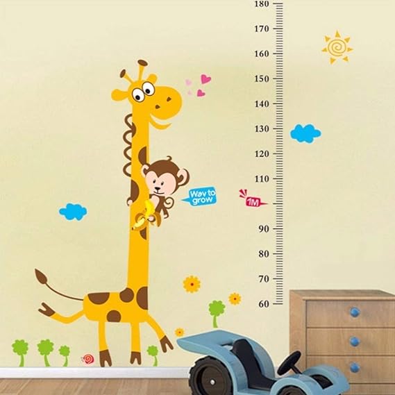 PVC Children Height Growth Chart Measure Wall Sticker Kids Room Decor Animal Decal Xh778