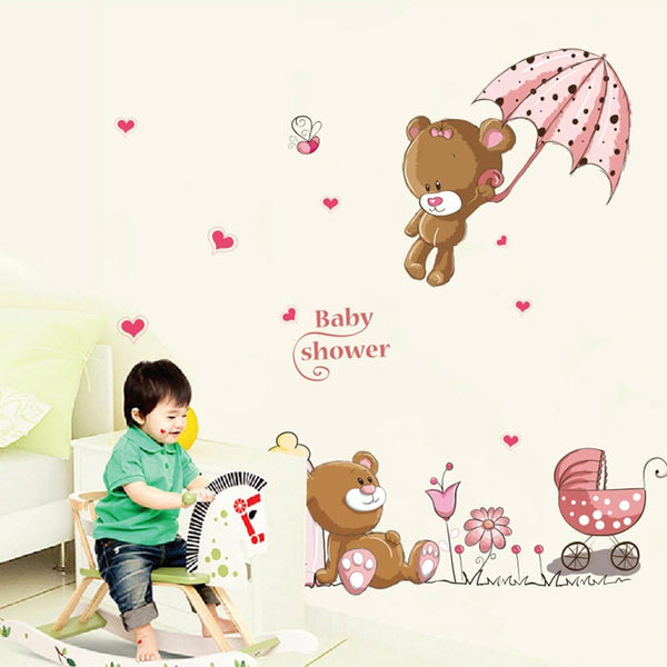 Creative Cartoon Cute Bear Wall Stickers Baby Girl Bedroom Room Jm8355