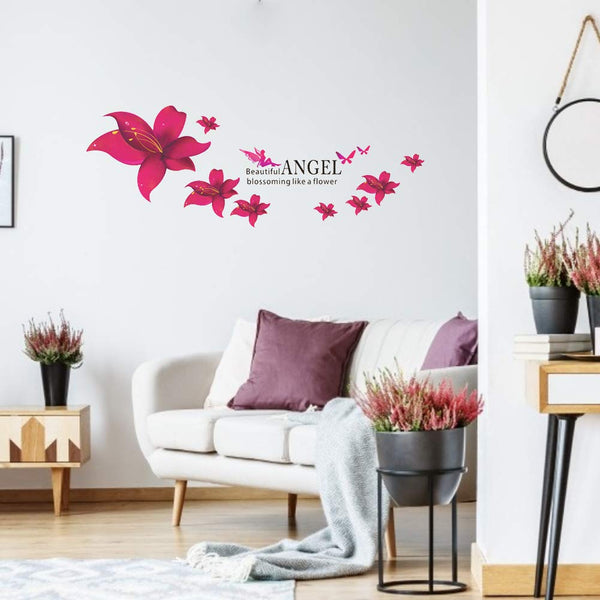 Ay647 Ubersweet® 3 Pieces Red Wall Sticker, Lily Flower Pattern Wall Decal, Removable Wall Sticker