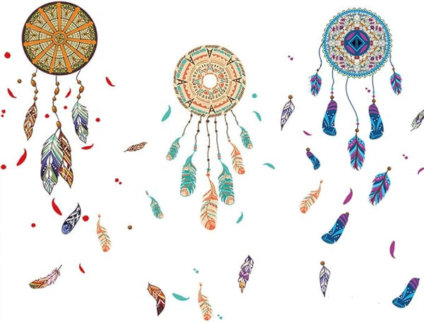 Dream Catcher Wall Decals Colourful Feather Wall Stickers Peel and Stick Removable Art Mural for Bedroom Kids Room Nursery Living Room Office Home Decoration size 60x90  xl8270