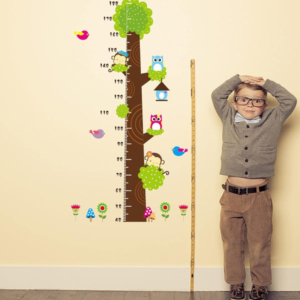 Simoshaw Height Measurement Growth Chart Tree Cute Monkey and Owls Wall Vinly Decal Decor Sticker