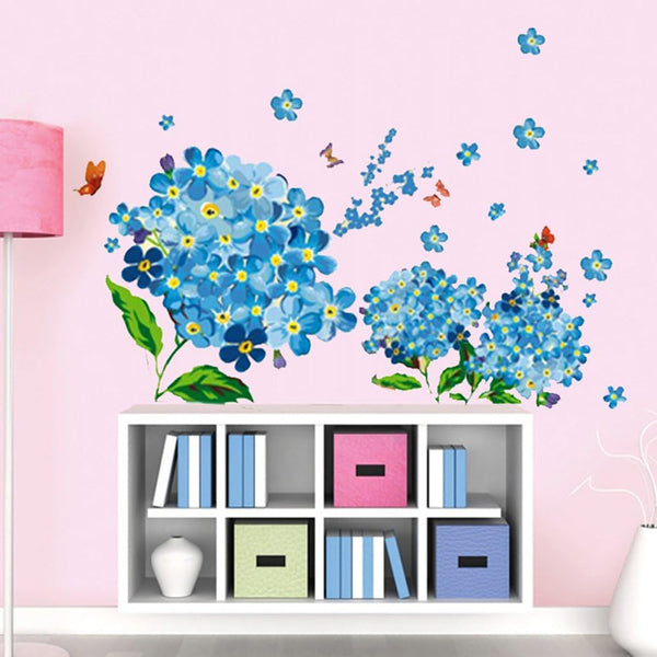 Romantic Blue Flowers Charm Wall Stickers Removable Wall Decals Home Decor PVC Art Mural Baby Boys Girls Kids Bedroom Kitchen Nursery Room Decoration Wall Sticker Posters