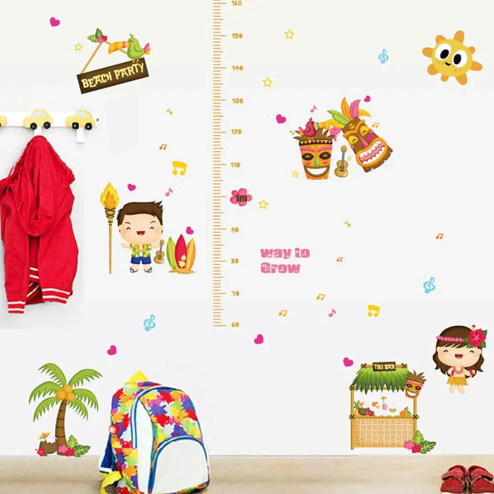 BEST OF BEST Beach Party Height Measurement Wall Sticker Home Decal Removable PVC Murals Wallpaper Girls Boys Kids Baby Nursery Bedroom Living Room Bathroom Kitchen Window Playroom Decor size 60x90  hm92004